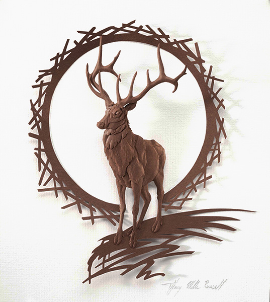 Elk Rising - Cut Paper Sculpture - Tiffany Miller Russell