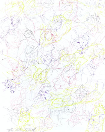 Tiffany Miller Russell - Essence of Cat: Mako in Purple & Green #1 - Colored Pencil