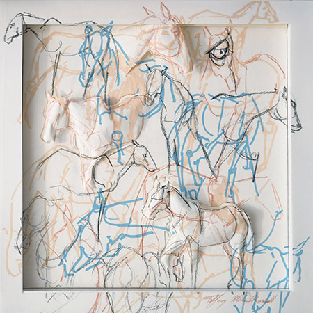 Tiffany Miller Russell - Essence of Horse: Brown & Blue #1 - Acrylic Marker, Colored Pencil, and Sculpted Paper