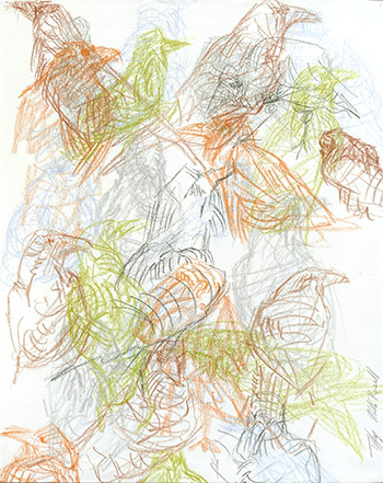 Tiffany Miller Russell - Essence of Raven: Mass, Brown & Green #1 - Colored Pencil