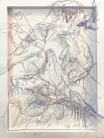 Tiffany Miller Russell - Essence of Raven: Blue & Red #1 - Colored Pencil and Sculpted Paper