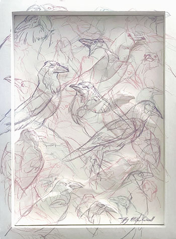 Tiffany Miller Russell - Essence of Raven: Pink & Blue #1 - Colored Pencil and Sculpted Paper